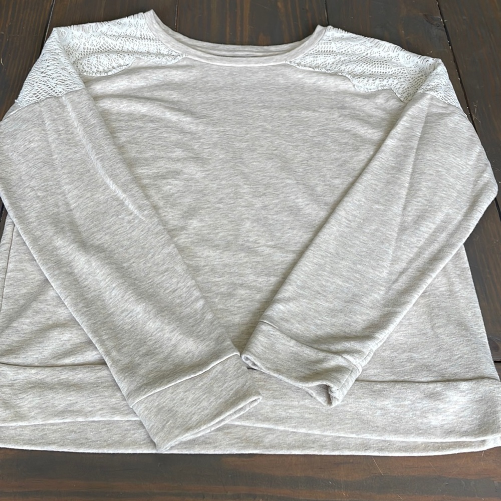 St. John's Bay Light Gray Lace Accent Sweatshirt